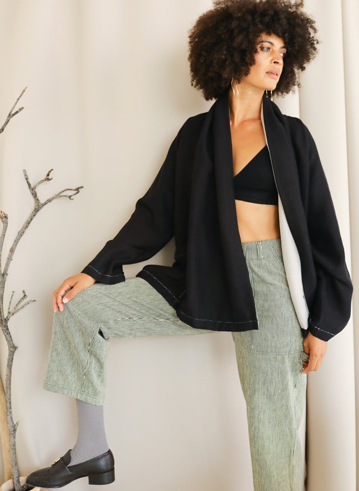 Scarf Cardi, black + gray