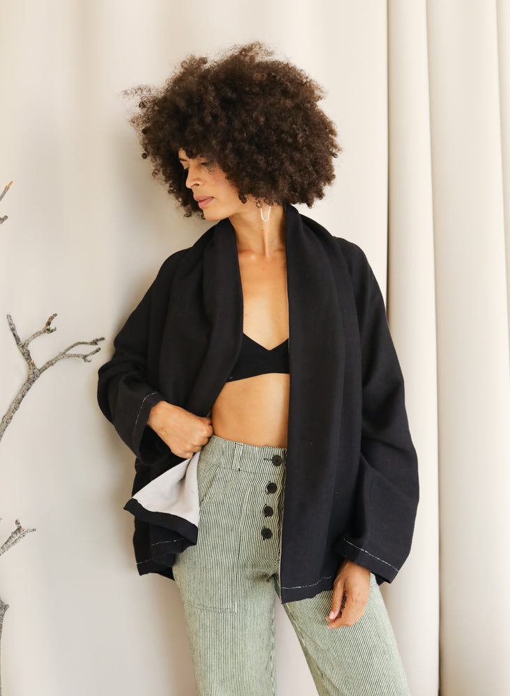 Scarf Cardi, black + gray