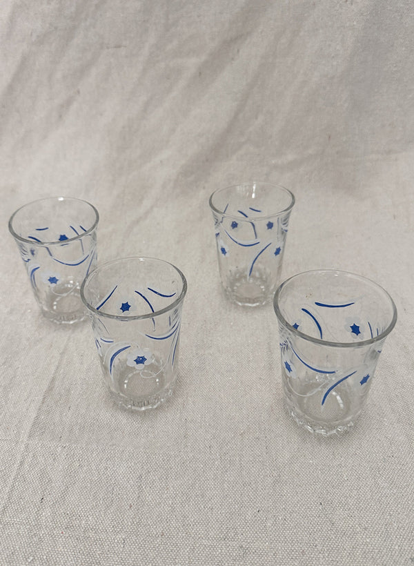 vintage Moroccan tea glasses, blue + white flowers