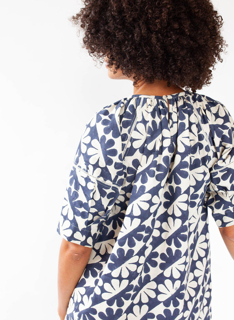 Tanya Top, navy dahlia print